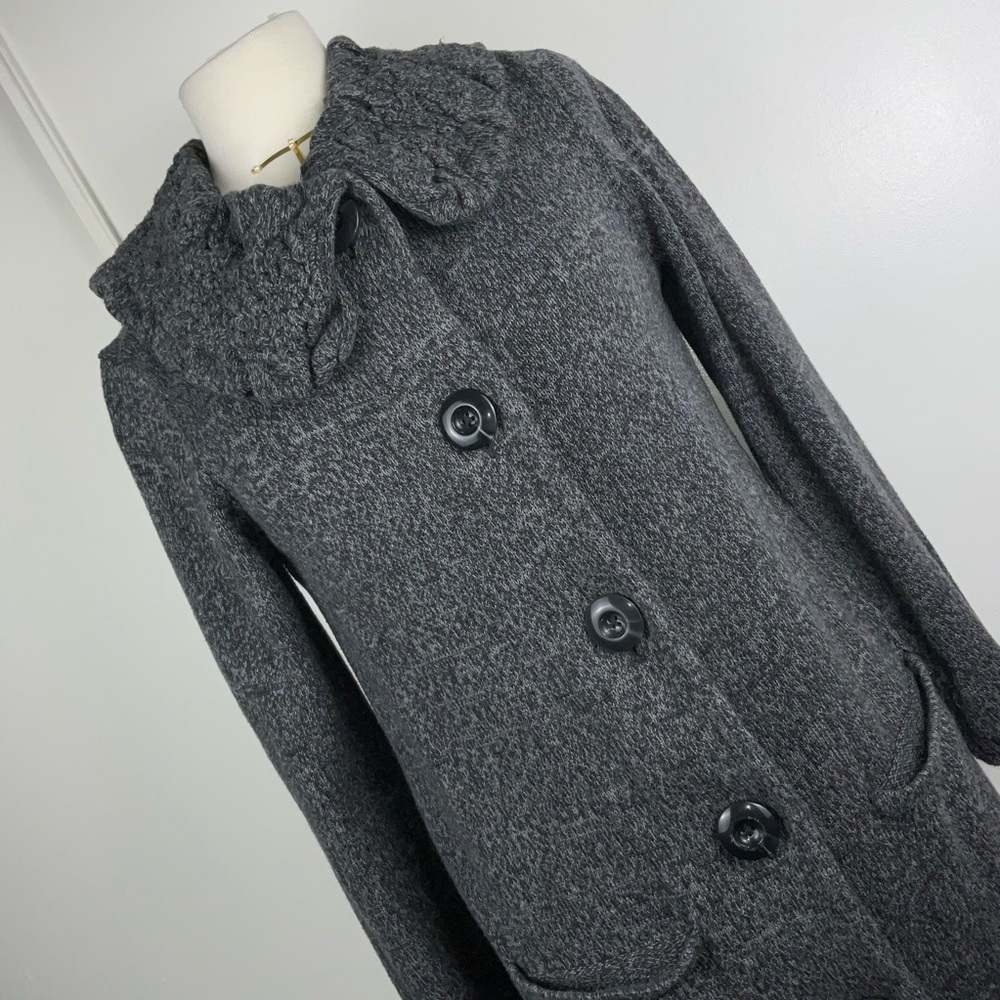 Alfani Gray Long Sleeve Ruffle Collar Pea Coat w/ Pockets | Size M - Picture 2 of 6